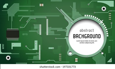 Printed Circuit Board With Chip CPU Processor Vector Background Green EPS10