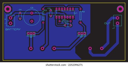 A printed circuit board of an electronic device with
components of radio elements, conductors and 
contact pads placed on it. Vector 
engineering drawing of a pcb.