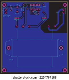 A printed circuit board of an electronic device with
components of radio elements, conductors and 
contact pads placed on it. Vector 
engineering drawing of a pcb.