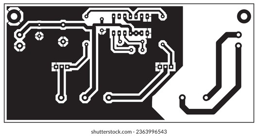 A printed circuit board of an electronic device with
components of radio elements, conductors and 
contact pads placed on it. Vector 
engineering drawing of a pcb.