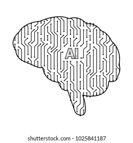 Printed circuit board human brain. Concept of Artificial Intelligence in the center. Vector