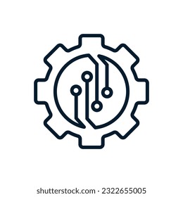 Printed circuit board. Innovative technologies for robotic process automation. Artificial intelligence. Machine learning. Vector linear icon isolated on white background.