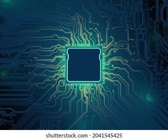 Printed circuit board, motherboard. Abstract technological background. Computer technology, processor, microchip. Artificial intelligence, big data. Futuristic vector design, cyber innovation concept