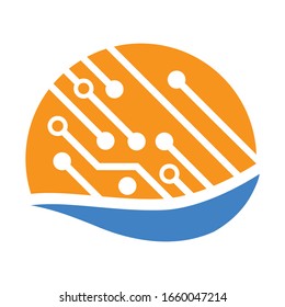 printed circuit board as a part of sea sunset, vector