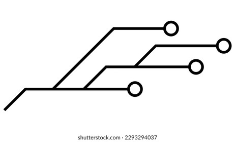 Printed circuit board PCB tracks isolated on white background. Technical clipart with lines and rings at the ends. Dividers for design. Design element.