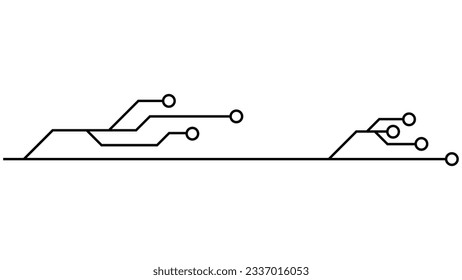 Printed circuit board PCB tracks isolated on white background. Technical clipart with lines and rings at the ends. Dividers for design. Design element.