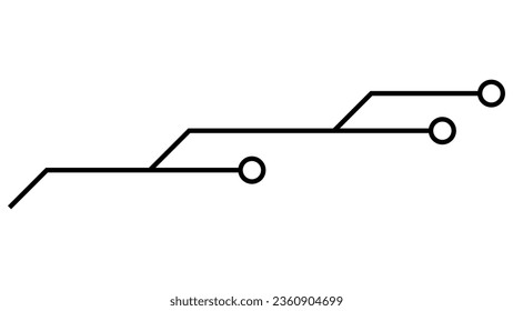 Pistas PCB de la placa de circuito impreso aisladas en el fondo blanco. Piloto técnico con líneas y anillos en los extremos. Divisores para el diseño. Elemento de diseño de vectores.