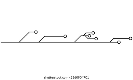 Printed circuit board PCB tracks isolated on white background. Technical clipart with lines and rings at the ends. Dividers for design. Vector design element.