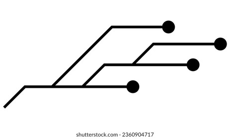 Printed circuit board PCB tracks isolated on white background. Technical clipart with lines and dots at the ends. Vector design element.