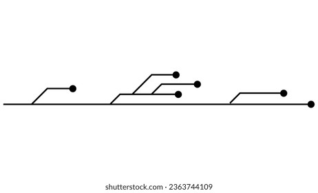 Printed circuit board PCB tracks isolated on white background. Technical clipart with lines and dots at the ends. Dividers for design.
