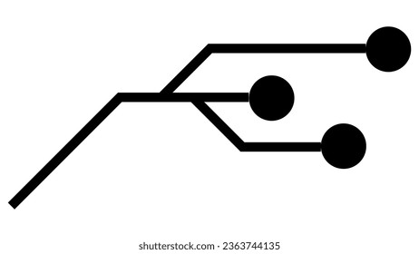 Printed circuit board PCB tracks isolated on white background. Technical clipart with lines and dots at the ends. Design element.