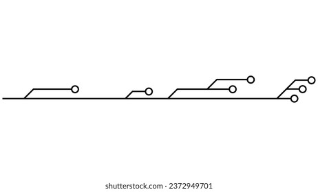 Leiterplatten-Leiterplatten-Leiterbahnen einzeln auf weißem Hintergrund. Technische Clipkunst mit Linien und Ringen an den Enden. Designabteilungen. Vectordesign-Element.
