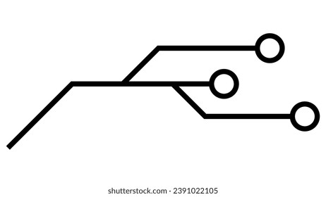 Printed circuit board PCB tracks isolated on white background. Technical clipart with lines and rings at the ends. Dividers for design. Vector design element.