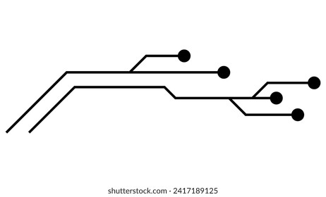 Printed circuit board PCB tracks isolated on white background. Technical clipart with lines and dots at the ends. Vector design element.
