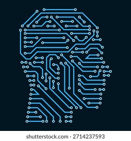 Placa de circuito impreso en forma de cabeza humana: concepto de robótica e IA, aislado