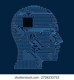 Printed circuit board shaped like a human head: robotics and AI concept, isolated