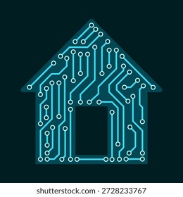 Placa de circuito impreso en forma de casa: AI, hogar inteligente y concepto domótico, aislado