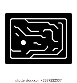 Printed circuit board simplified diagram solid icon, electronics concept, PCB vector sign on white background, glyph style icon for mobile concept and web design. Vector graphics