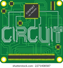 printed circuit board with "circuit" typography inside