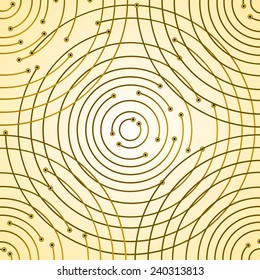 Printed circuit board with unusual circular paths. Abstract background. Vector illustration