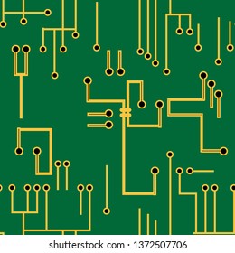 Printed circuit board vector seamless pattern. Endless tech background