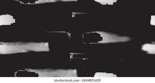 Printed distorted grungy abstract forms . Halftone dots seamless pattern texture. Grange shapes .Grunge textured . Vector shapes with half tone dots .Screen print endless pattern texture