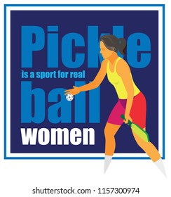 Printed Draw With Typeface On A T-shirt With A Picture Of A Young Woman Playing Pickleball