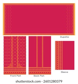 Printed dupatta, front and back part with sleeve textile design