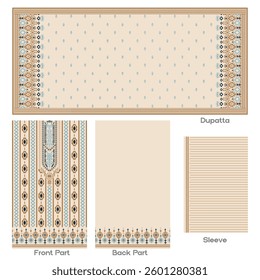 Printed dupatta, front and back part with sleeve textile design