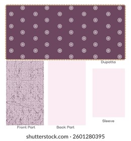 Printed dupatta, front and back part with sleeve textile design