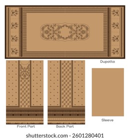 Printed dupatta, front and back part with sleeve textile design