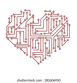 printed electrical circuit board heart symbol eps10