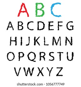 printed font. shabby, old alphabet. vector illustration