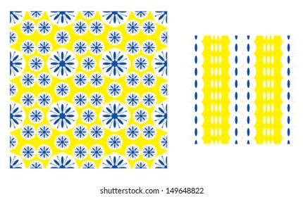 Printed geometrical pattern yellow, white, blue