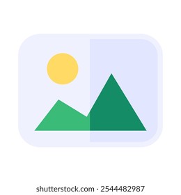 Printed on paper Digital photograph of mountain landscape icon. Retro photo for memorable album of unforgettable trip element. Simple flat vector isolated on white background