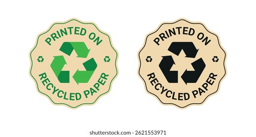 Printed on recycled paper icon label vector. Eco friendly packaging badge symbol.