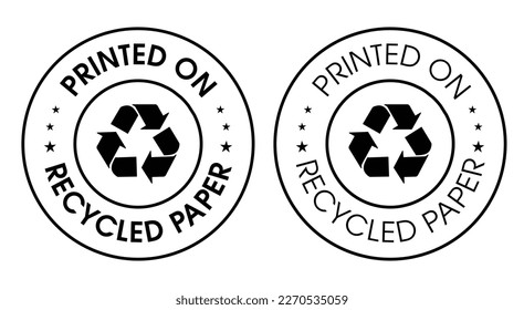 'printed on recycled' paper vector icon set.recycled abstract. black in color