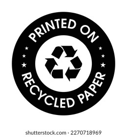 printed on recycled paper vector icon, black in color, recycle abstract