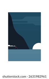Printed painting landscape poster illustration. Flat landscape boho wall art design
