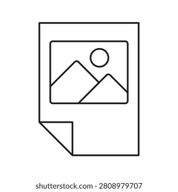 Printed photo paper line icon. Hardcopy picture, document publishing, or physical photography print symbol. Linear vector illustration.