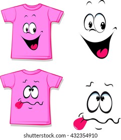 printed pink T-shirt - funny face - vector illustration