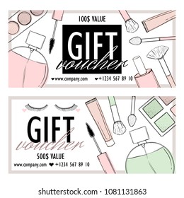 Printed products for a beauty shop and cosmetics, for bloggers and sites. Hand draw illustration.
