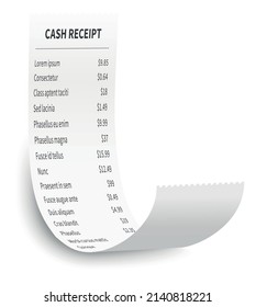 Printed purchase bill. Paper roll with cash amount