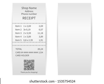 Printed receipt on a white background. Vector illustration.