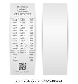Printed receipt on a white background. Vector illustration.