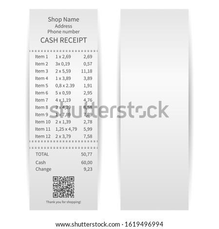Printed receipt on a white background. Vector illustration.