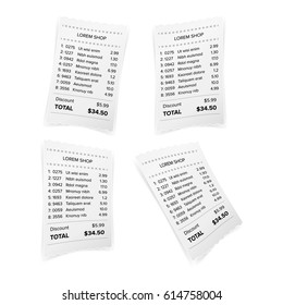 Printed Receipt Vector. Bill Atm Template, Cafe Or Restaurant Paper Financial Check Realistic Illustration