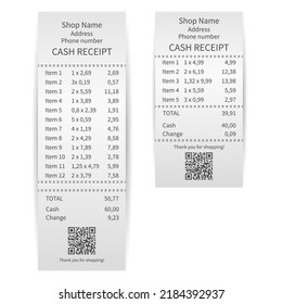 Printed receipts on a white background. Vector illustration.