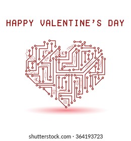 printed red electrical circuit board heart for valentines eps10