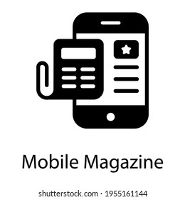 Printed Sheet With Video Inside Smartphone, Mobile Magazine Icon In Solid Style 